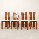 70's brutalist dining chairs in oak with bouclé fabric