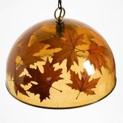 Rare, large 1970s Italian resin pendant lamp with embedded maple leaves