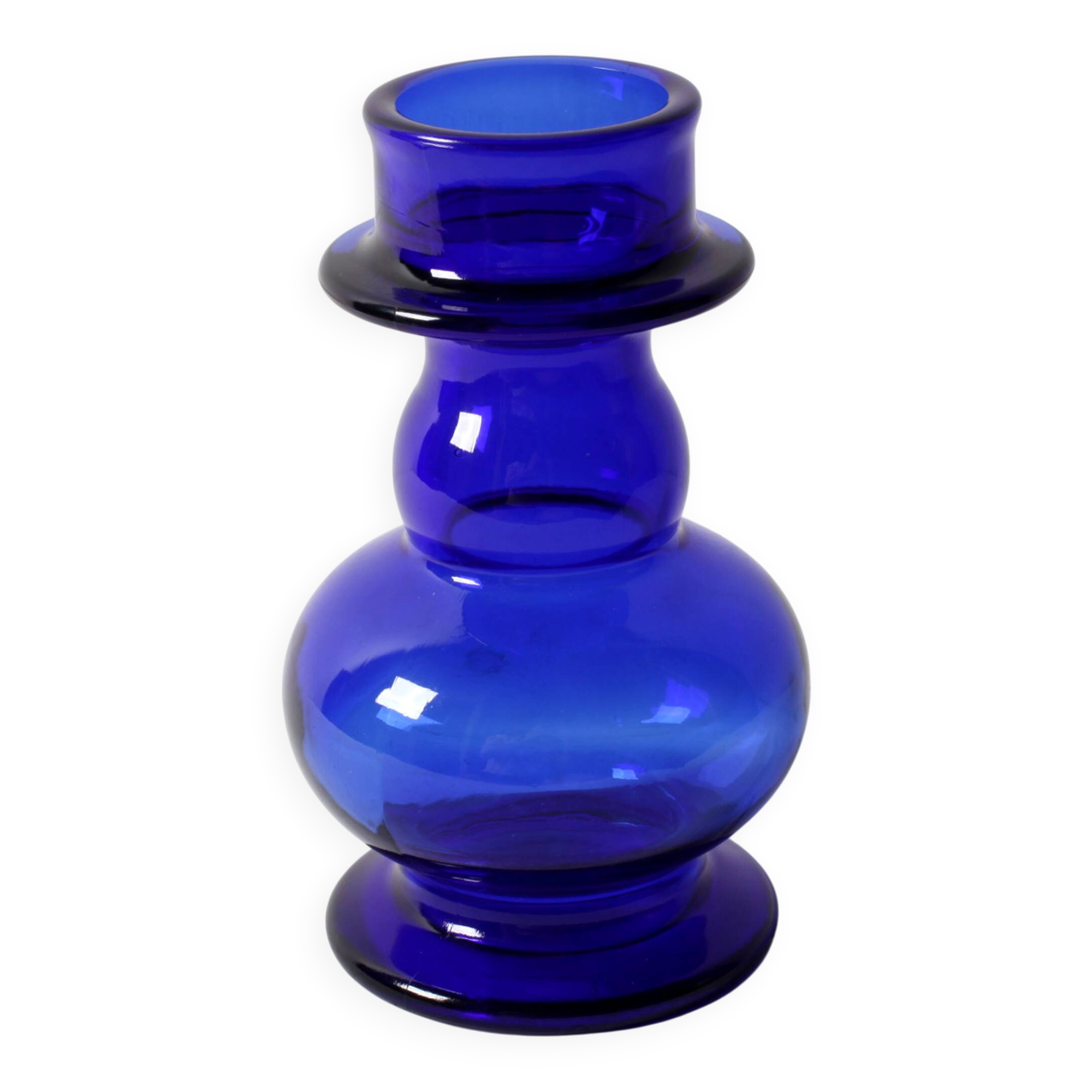 Vase en verre pressé cobalt bleu de petite taille des années 1960 / Italie