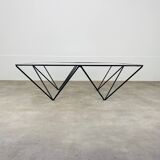 Pyramidal steel wire and glass coffee table