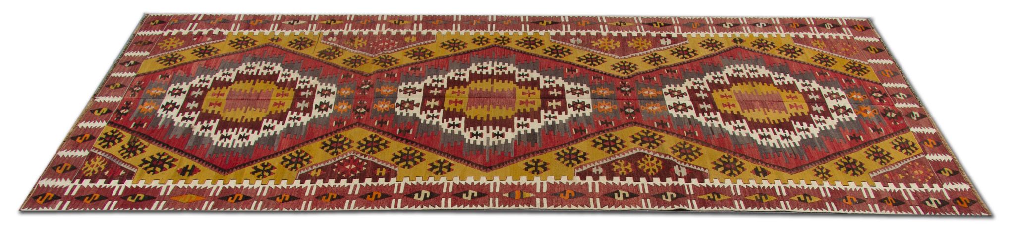 Antique turkish rug handwoven wool rug 140 x 390 cm