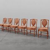 Set of 6 bamboo dining room chairs with geometric upholstery by Gasparucci