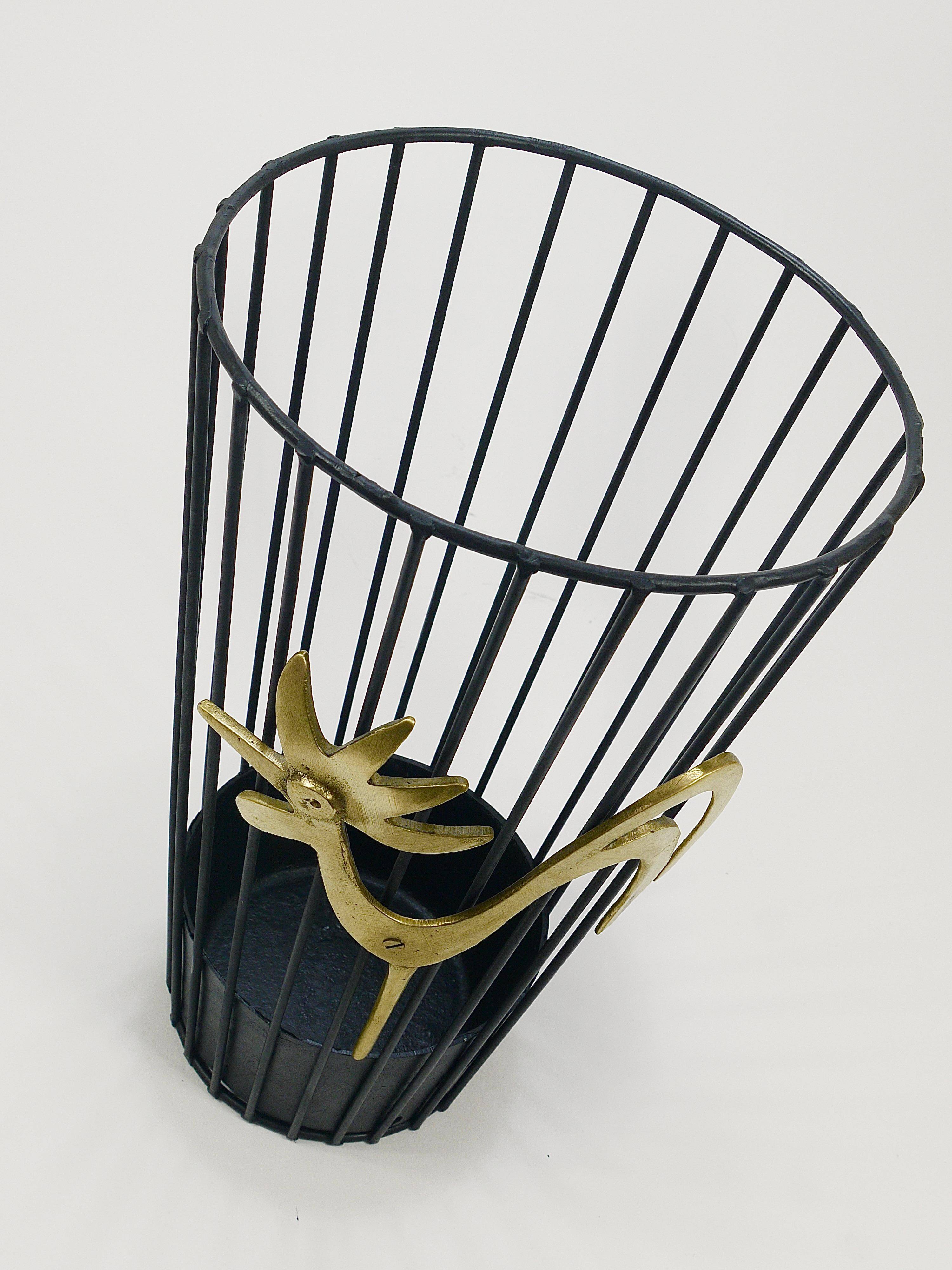 Brass Umbrella Stand Coq by Walter Bosse Mid-Century for Herta Baller, 1950s