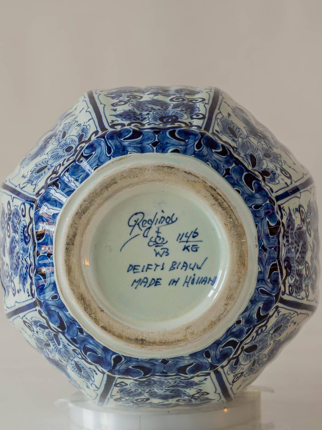 Hand-Painted Ceramic Table Lamp in Delft Blue and White with Ikat Shade