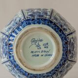 Hand-Painted Ceramic Table Lamp in Delft Blue and White with Ikat Shade