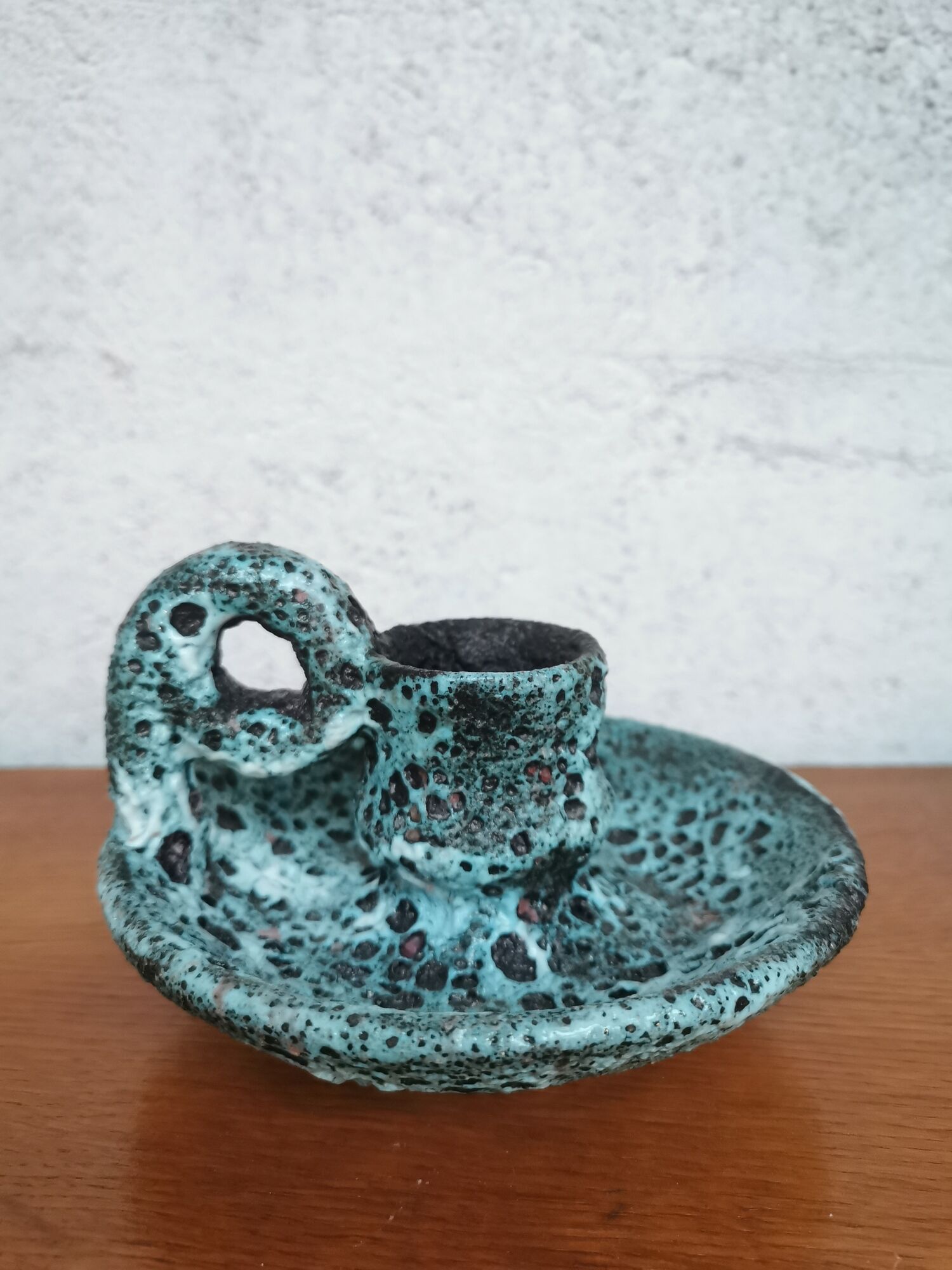 Bougeoir ancien en céramique Fat Lava
