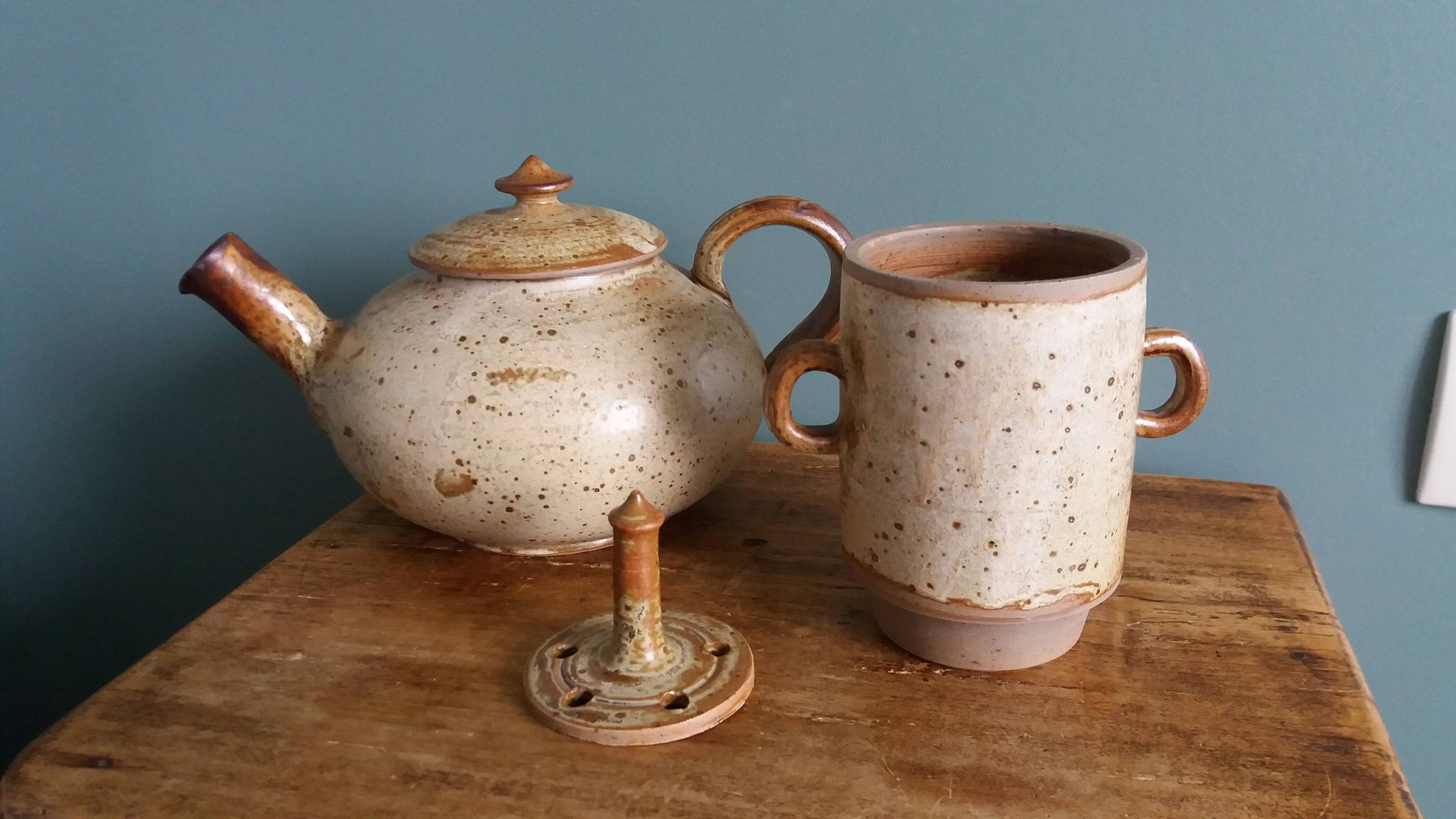 Tea or coffee service in Puisaye stoneware, signed Jean-Pierre Prud’homme