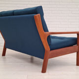 Canapé scandinave entièrement rénové, années 70, laine de meubles, teck