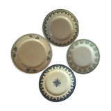 Set of 4 old plates with blue-green décor