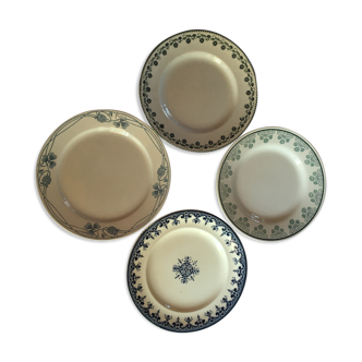 Set de 4 assiettes anciennes avec décor bleu-vert