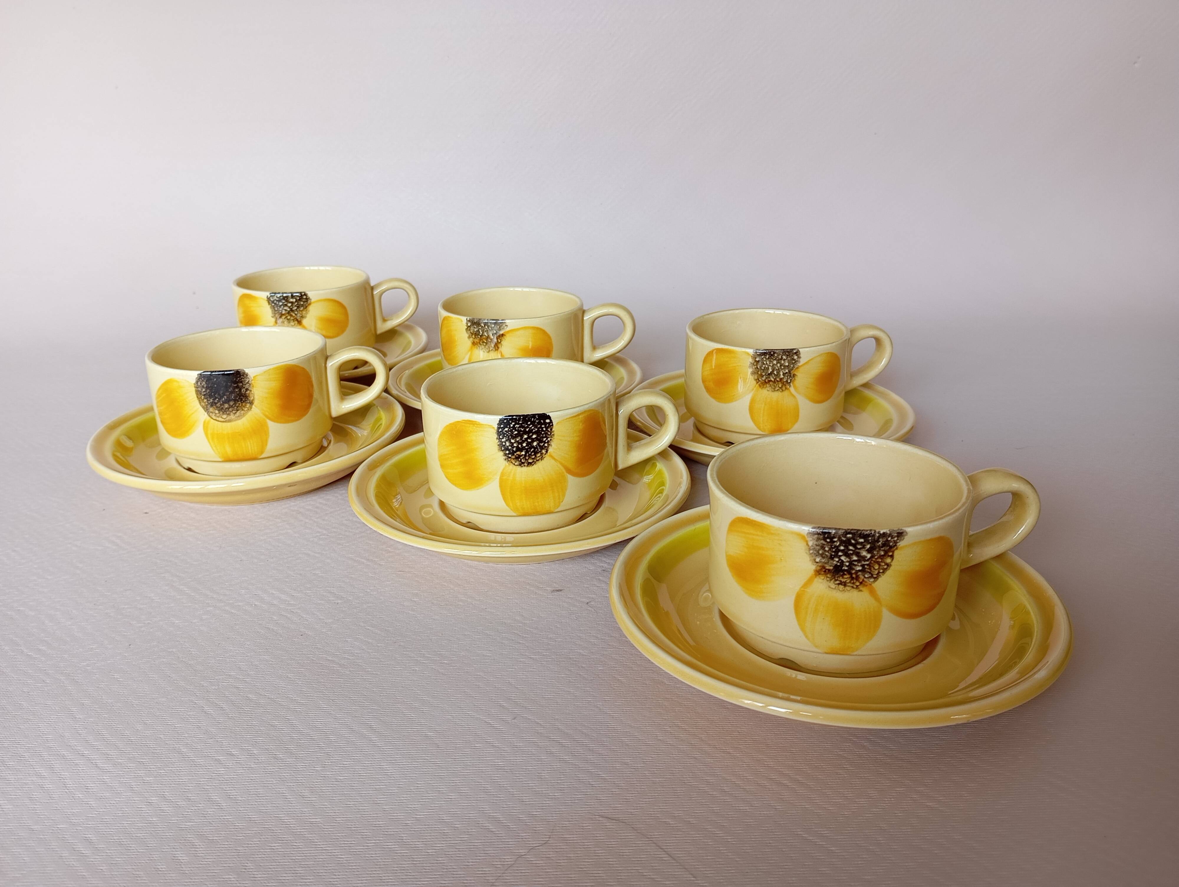 6 Gien "Sun" coffee cups