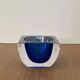 Vintage Sommerso glass ashtray in Murano style, square blue shape.