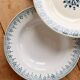 4 assiettes creuses terre de fer dépareillées tons bleu et vert