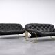 Canapé en cuir noir et métal doré, Suède 1970
