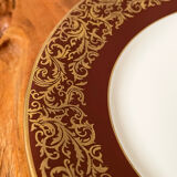 Reichenbach brown teacup trio set with saucer and plate, east-german fine china made in 1968-1990