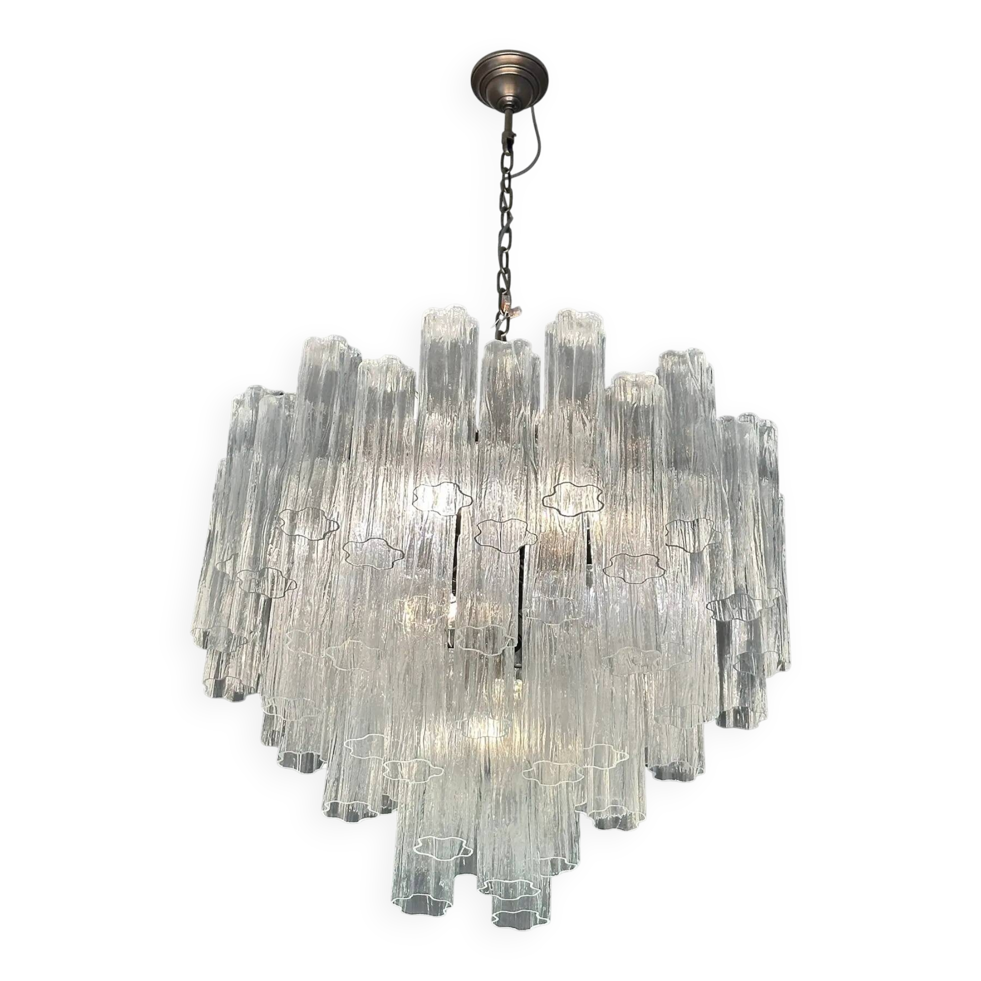 Contemporary Transparent “Tronchi” Murano Glass Burnished Chandelier in Venini