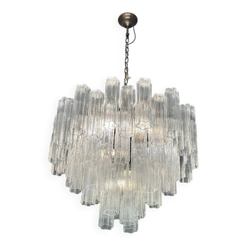 Contemporary Transparent “Tronchi” Murano Glass Burnished Chandelier in Venini
