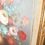 Tableau bouquet de fleurs tons pastels signé Frederick