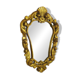 Old wall mirror in wood and gilded stucco with shell decoration, Louis XV style pediment mirror
