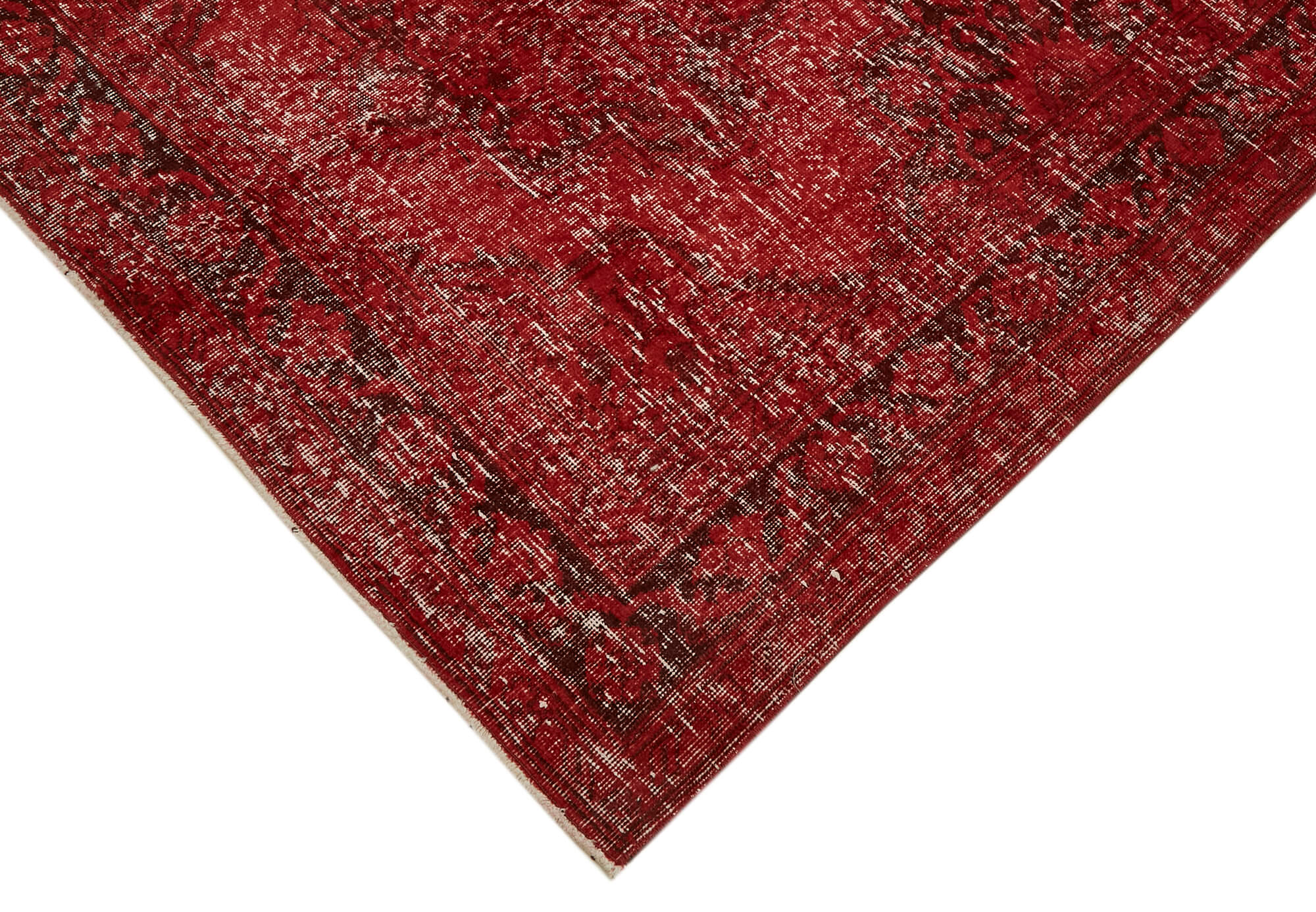 Hand-knotted persian overdyed 1970s 290 cm x 377 cm red wool carpet