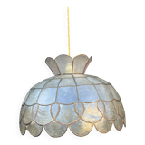 Large pendant lamp with mother-of-pearl and brass shade
