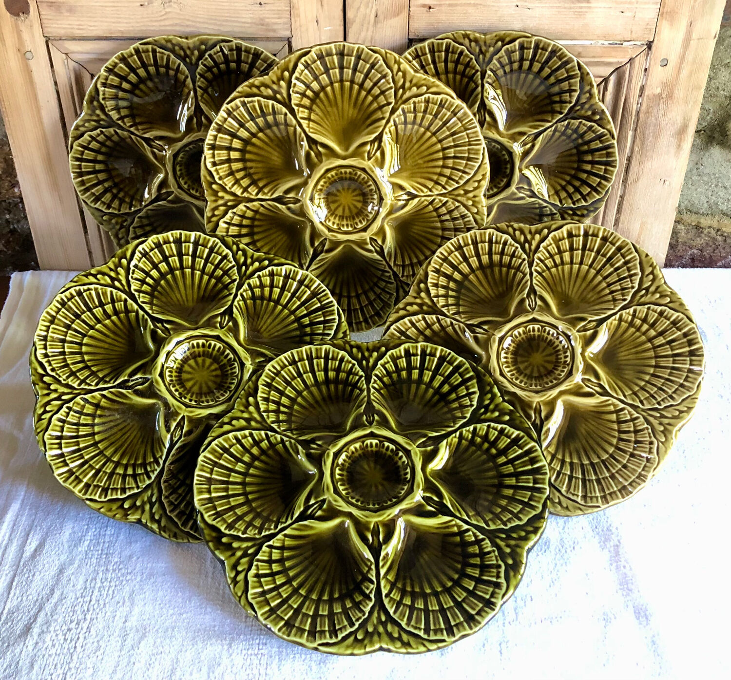 Lot 6 plates of oysters barbotine Sarreguemines