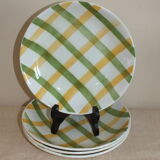 4 Semi-hollow plates with green and yellow checks, Moulin des Loups tea towel