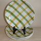 4 Semi-hollow plates with green and yellow checks, Moulin des Loups tea towel