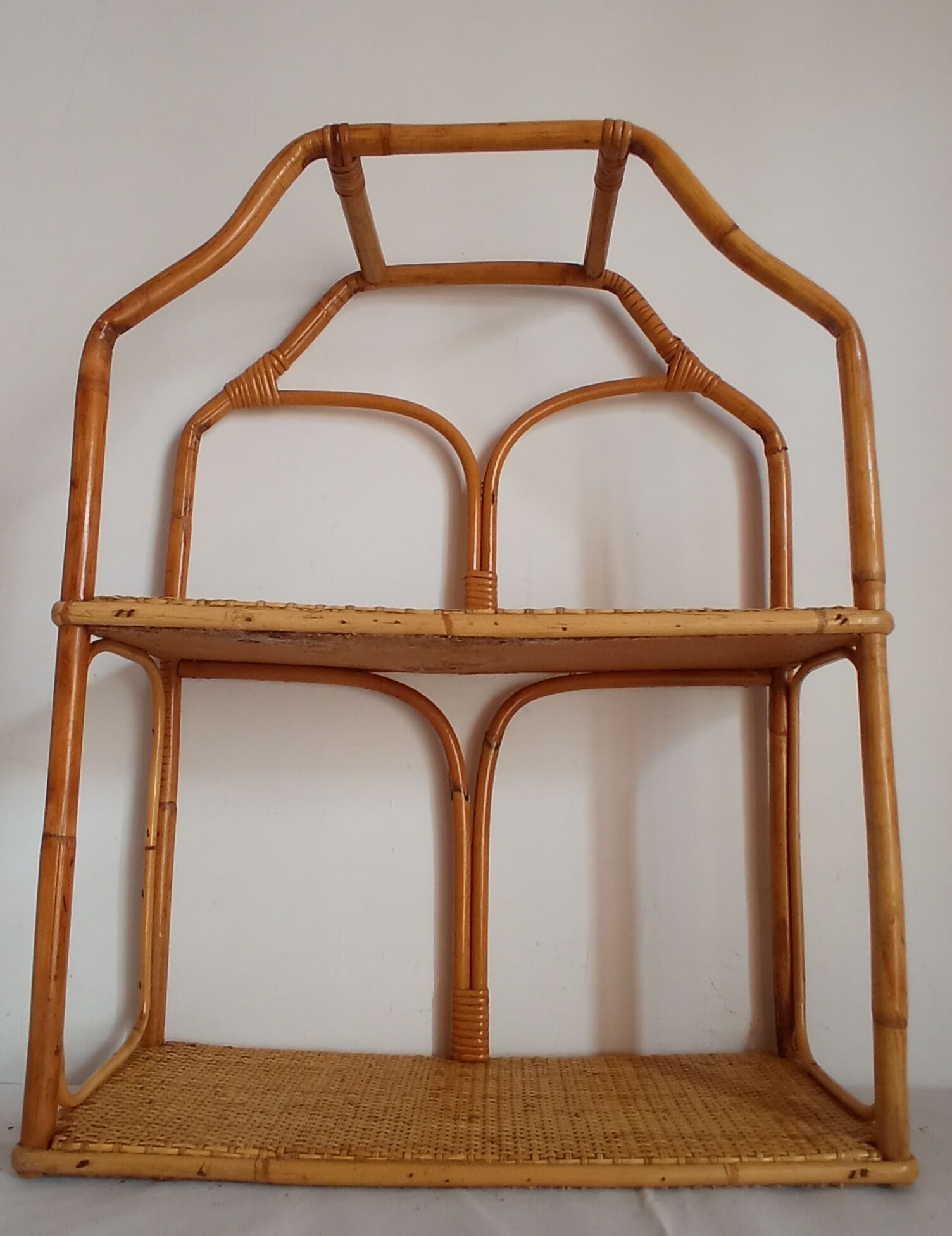 Rattan and bamboo shelf