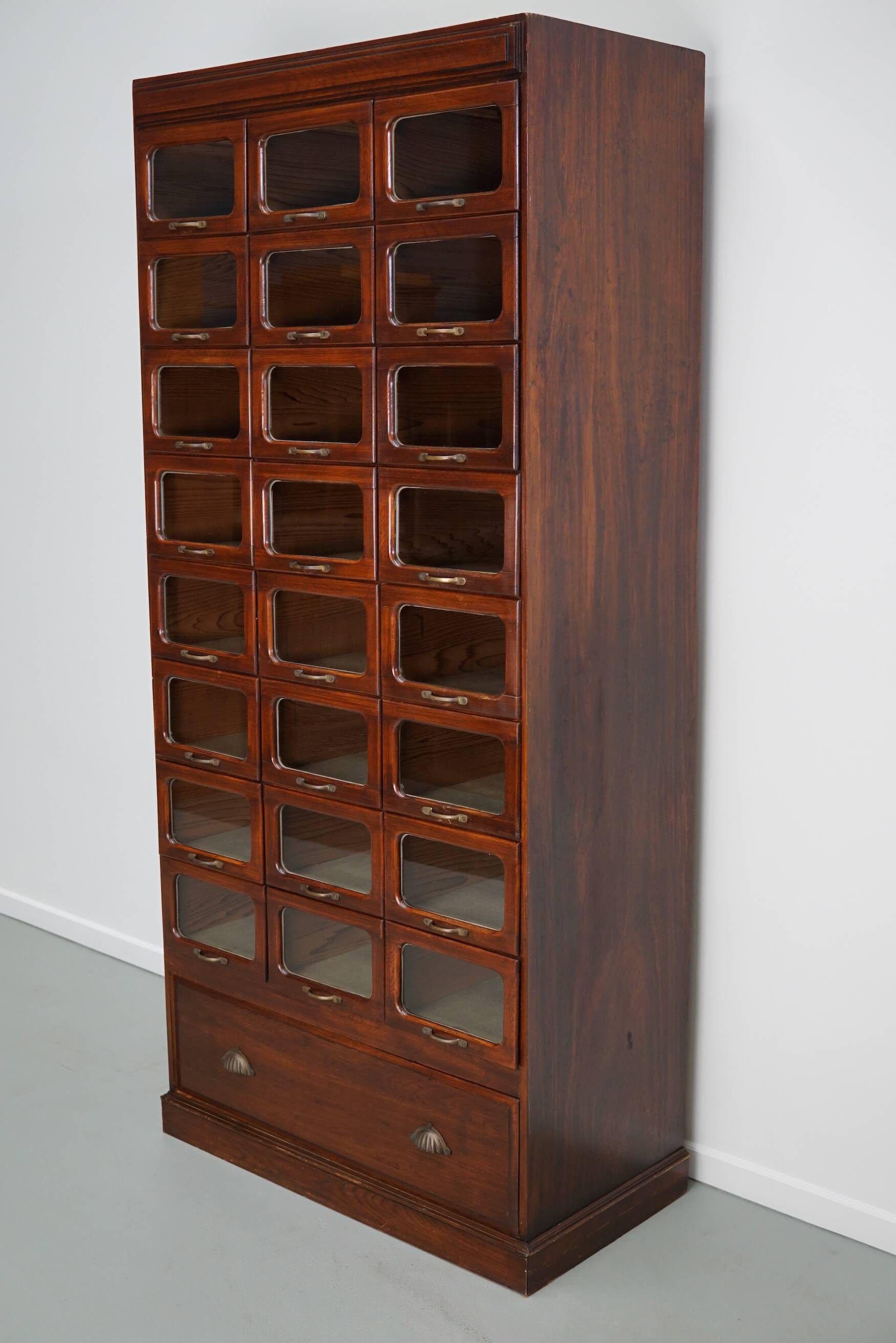 English Haberdashery Shop Cabinet with Glass Fronted Drawers, Circa 1930s