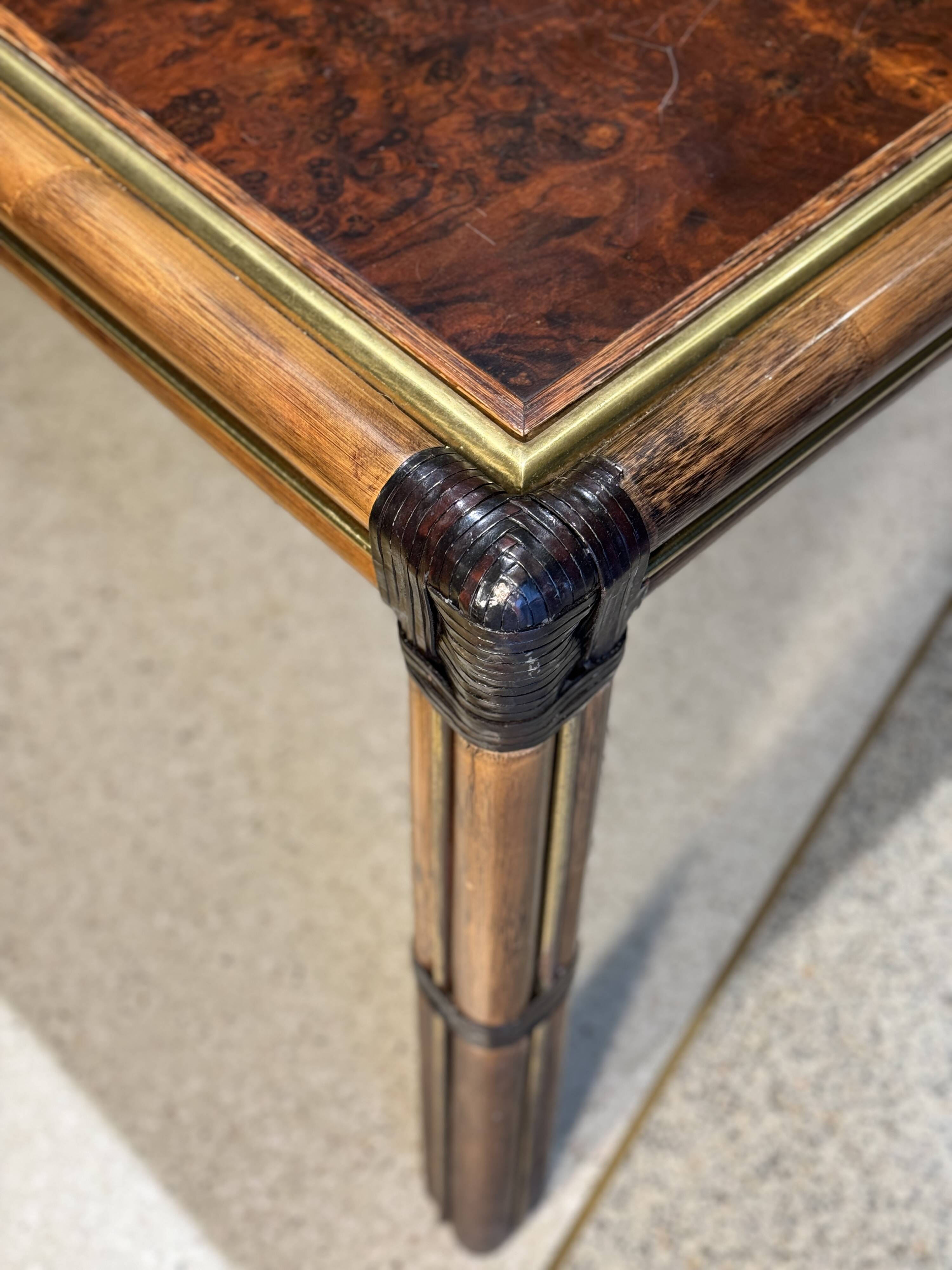 Bamboo And Burlwood Top Dining Table, Italy, 1970's