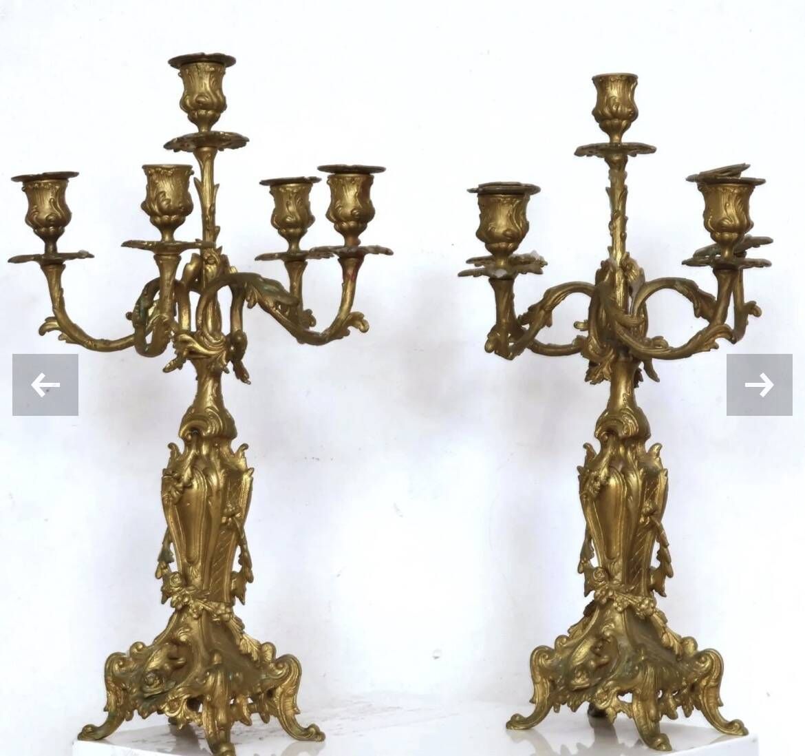 Pair of chiselled and gilded bronze candelabra from the 19th century.