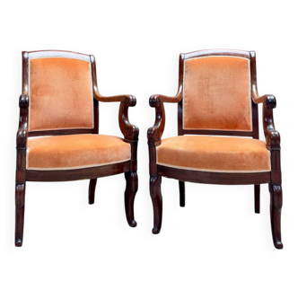 Paire De Fauteuils En Acajou Massif D’époque Restauration XIX Eme Siècle