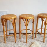 Suite of 3 bar caned vintage stools