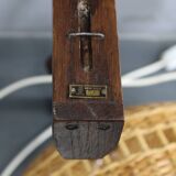 Adjustable mid-century wooden wall lamp with rattan shade, 1970s