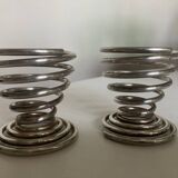 Pair of spring egg cups in silver metal 1970