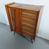 Vintage wooden and wicker chest of drawers