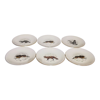 6 assiettes plates Gien Marly "animaux des forêts"