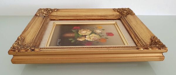 Peinture à l'huile, bouquet de roses multicolores