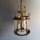 Antique entrance hall lantern - 3 lights - brass & convex glass
