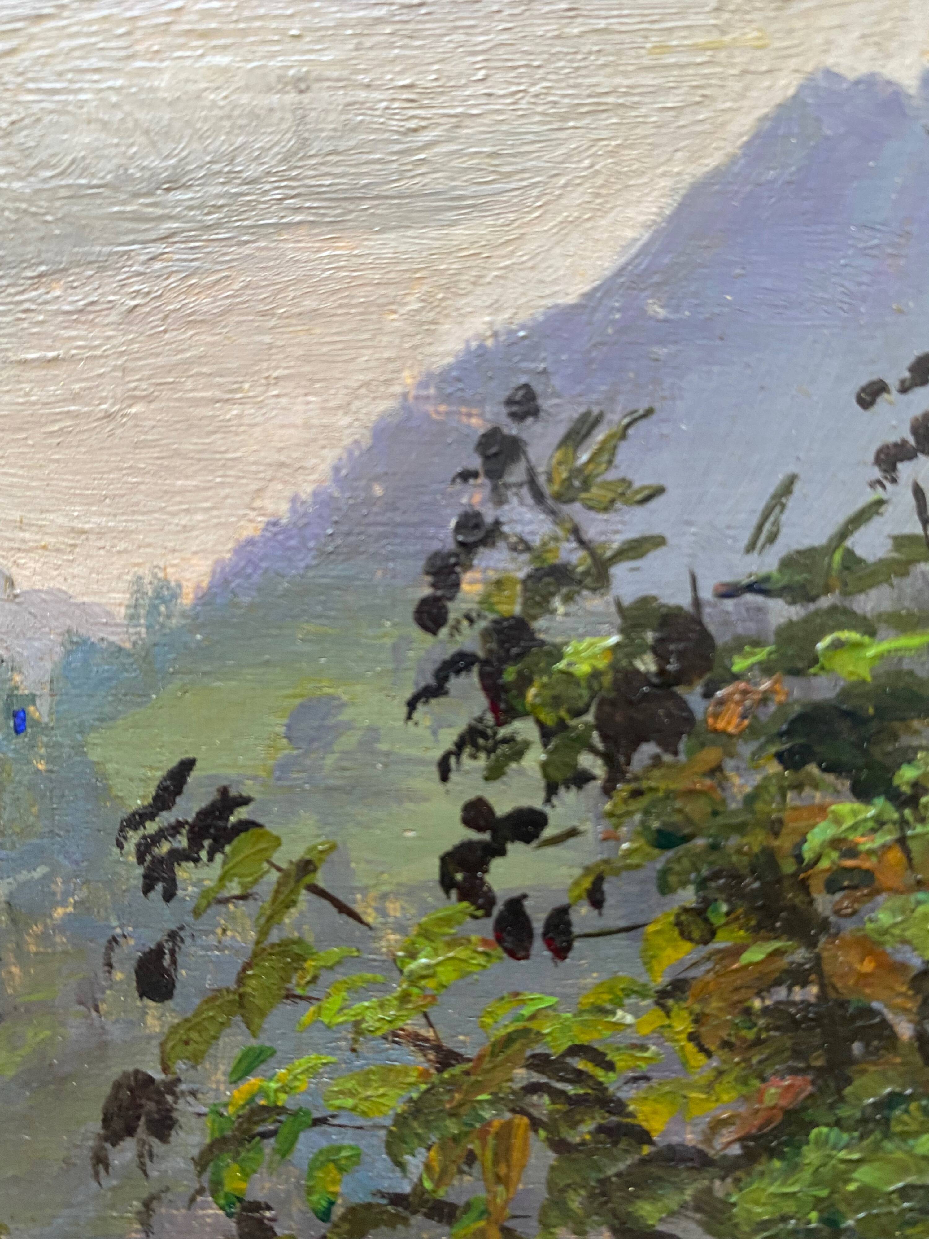 Old painting "Valley in Saint Savin" Hautes Pyrénées 1919 HSP