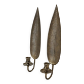 Set of 2 vintage brass wall candle holders leaf shape