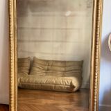 Old gilded mirror louis Philippe rectangular carved godrons
