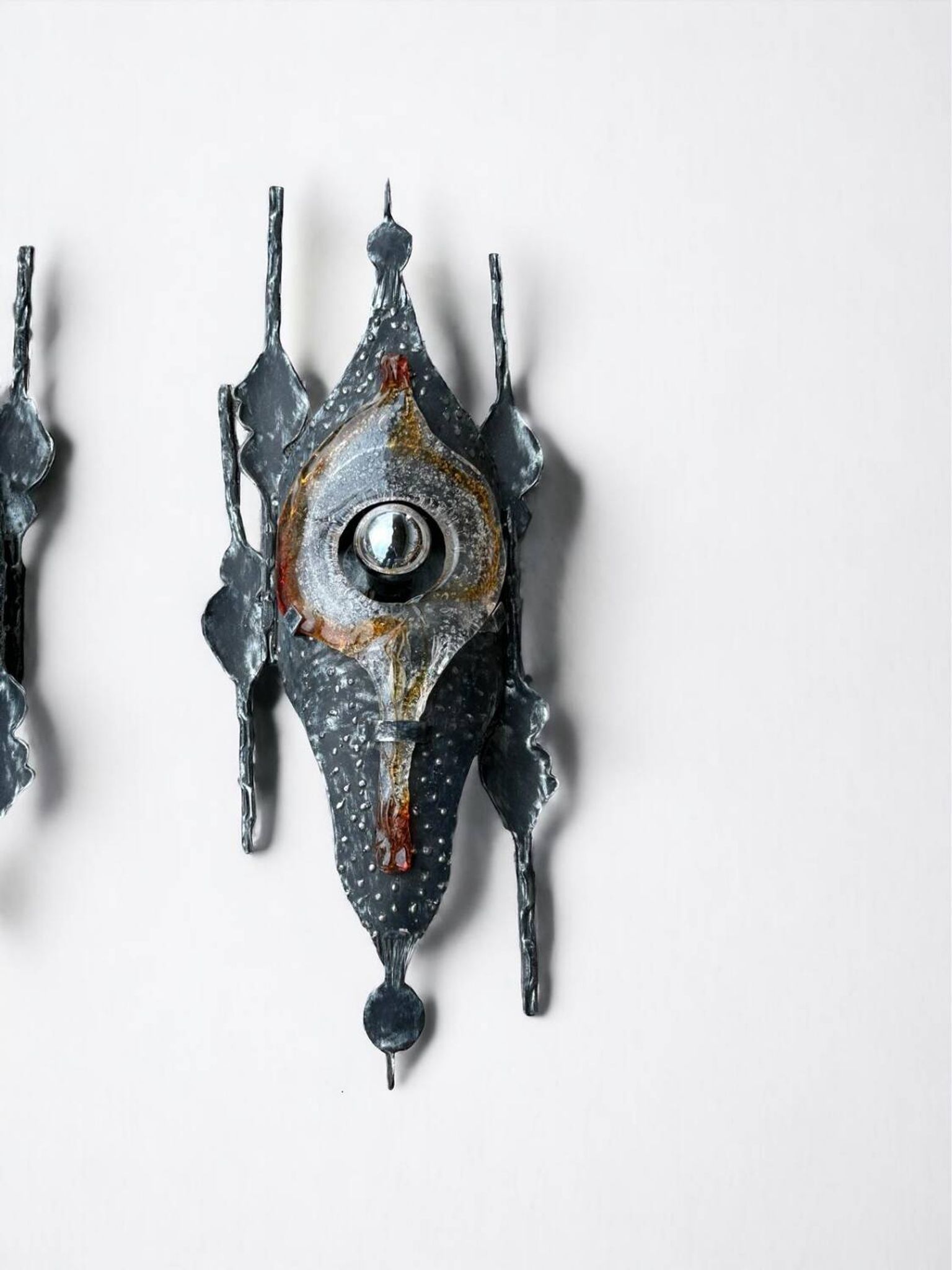 Tom Ahlstrom & Hans Ehrich - Pair Of Brutalist Sconces 1960s Metal And Glass