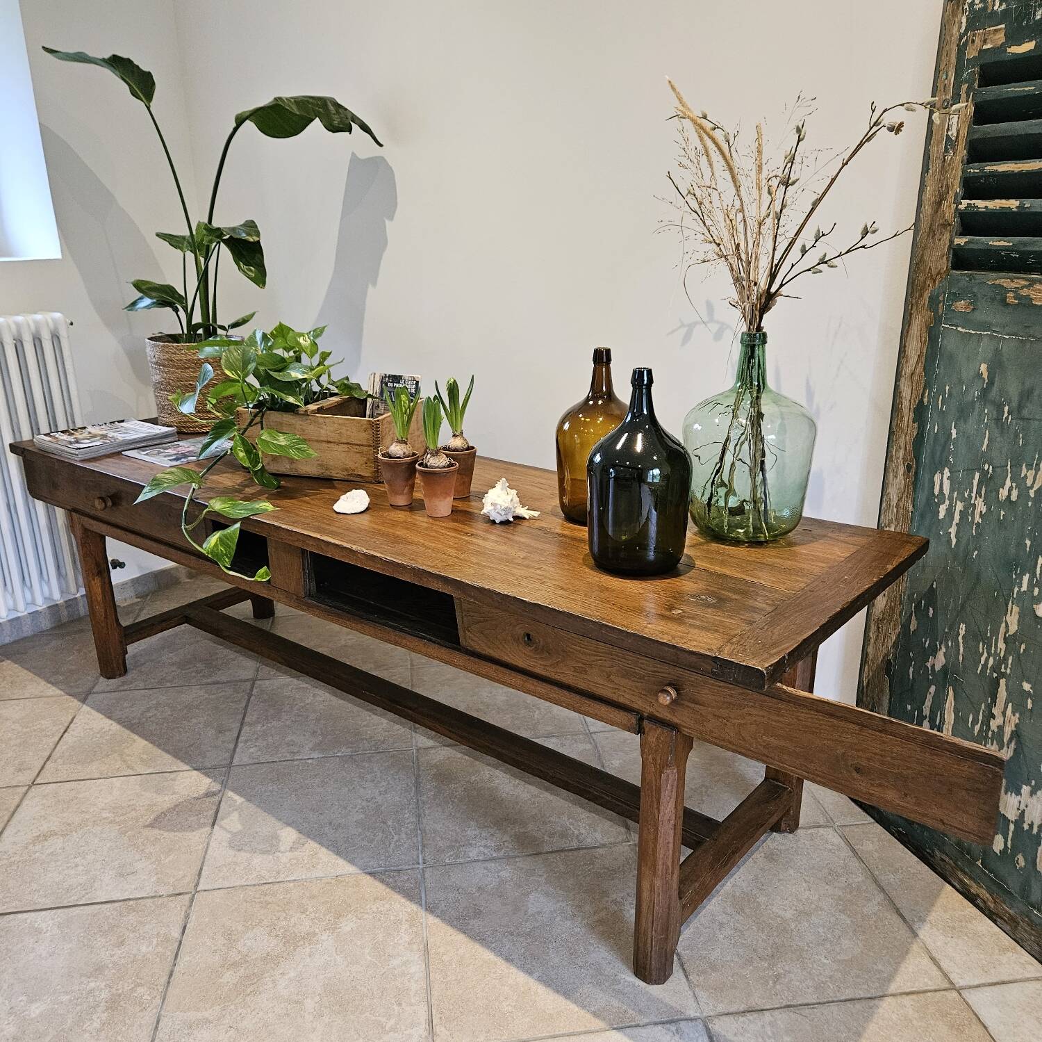 Farm table, solid oak console, late 18th to early 19th century.