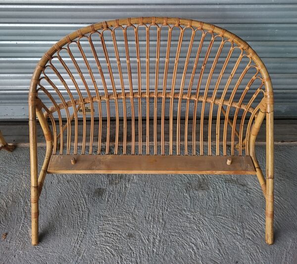 Lit, tête et pied ou banquette en rotin vintage