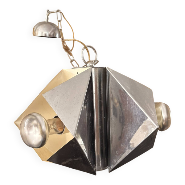 Ancien Lustre Suspension Vintage Space Age Métal Chromé Design Sciolari