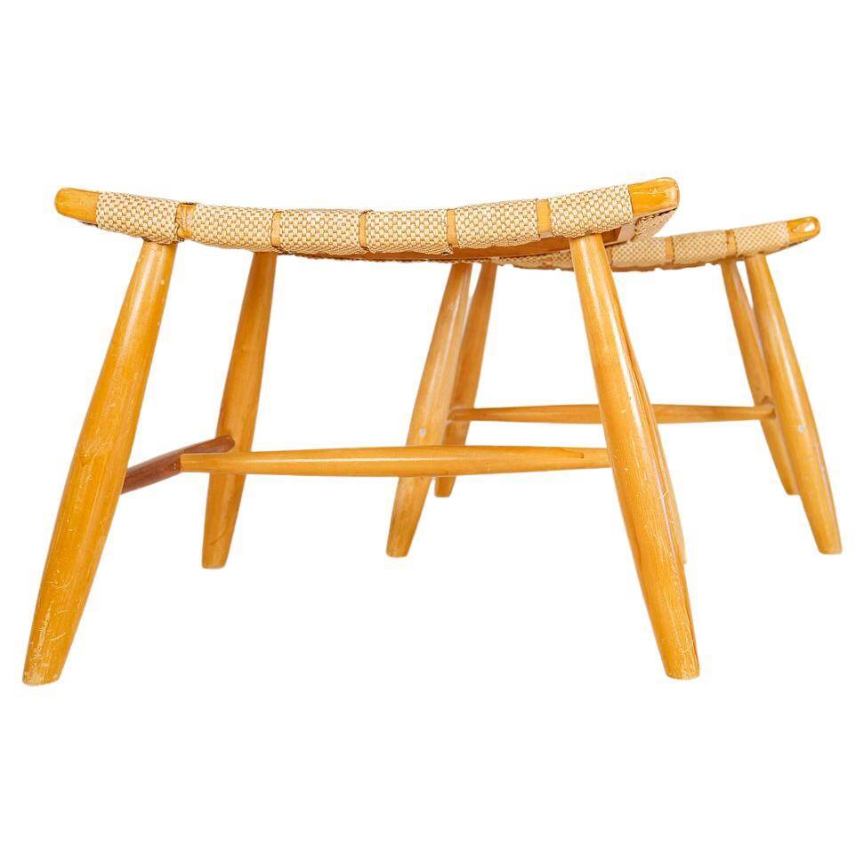 Pair of Swedish stools from the 1960s in lacquered birch, mid-century style.