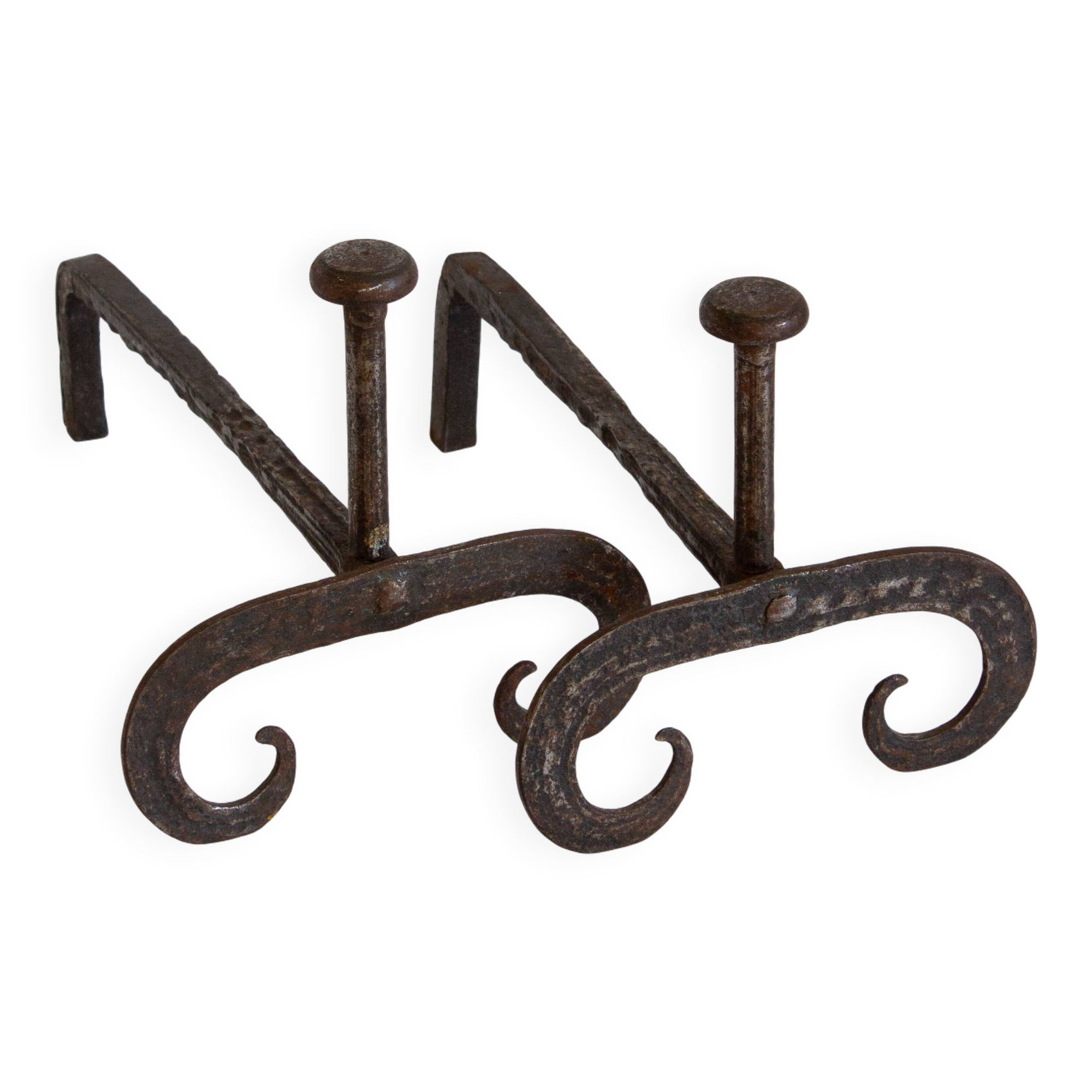 Pair of wrought iron fire dogs, Handmade, Early 20th century