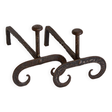 Pair of wrought iron fire dogs, Handmade, Early 20th century